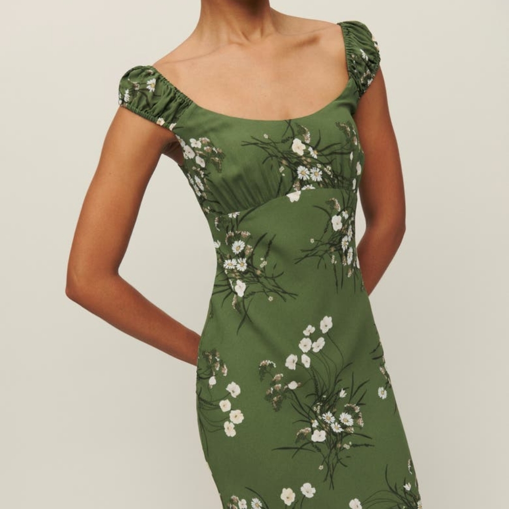Reformation Demy dress in Lomita green floral print